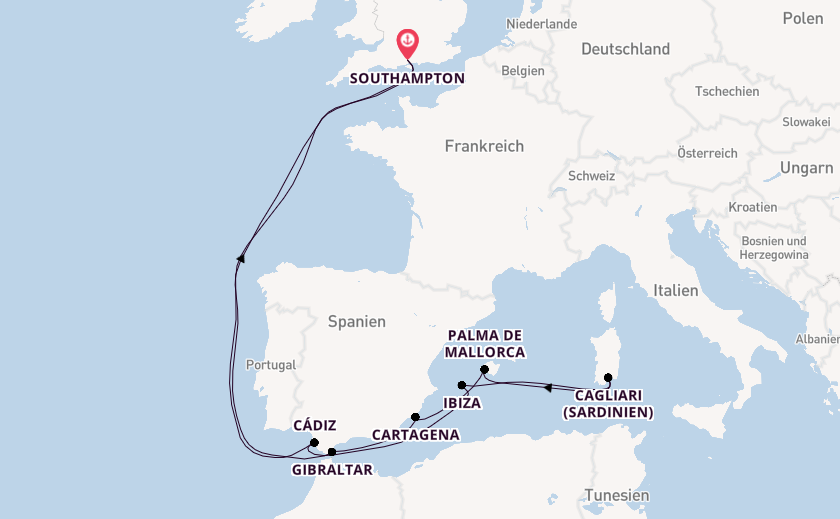 Westliches Mittelmeer ab Southampton, Großbritannien auf der Britannia