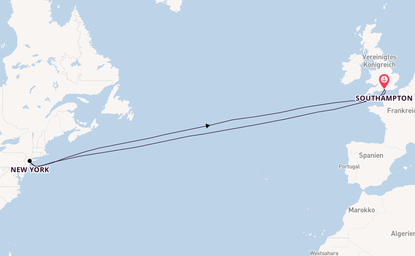 Transatlantik ab Southampton, Großbritannien auf der Queen Mary 2