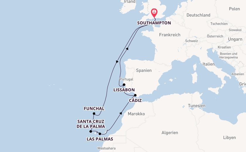 Kanarische Inseln ab Southampton, Großbritannien auf der Britannia