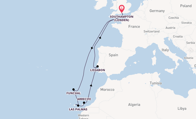 Canarische Eilanden vanaf Southampton (Londen), Engeland met de Queen Victoria