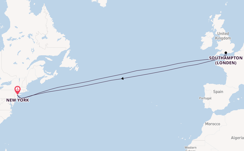 trans-Atlantisch vanaf New York, Verenigde Staten met de Queen Mary 2