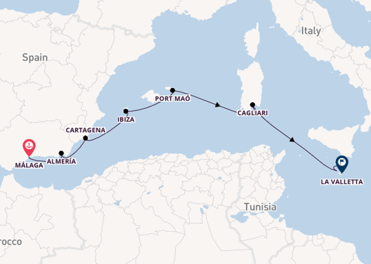 Westelijke Middellandse Zee vanaf Málaga, Spanje met de Star Flyer