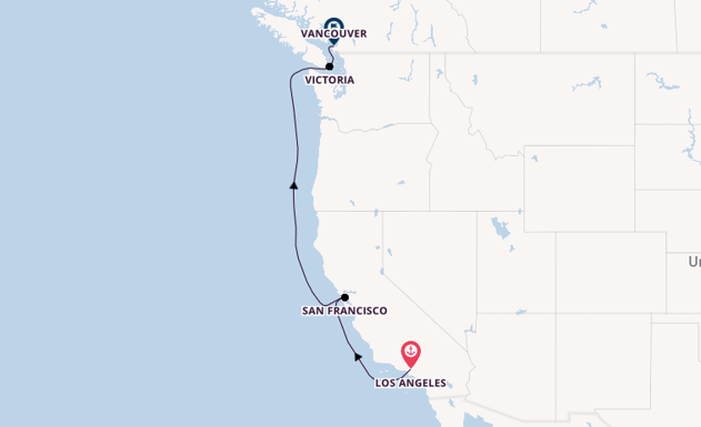 Amerikaanse Westkust vanaf Los Angeles, Verenigde Staten met de Emerald Princess