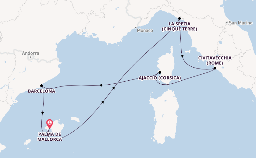 Westelijke Middellandse Zee vanaf Palma de Mallorca, Mallorca, Spanje met AIDAcosma