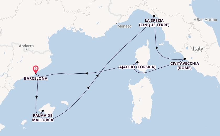 Westelijke Middellandse Zee vanaf Barcelona, Spanje met AIDAcosma