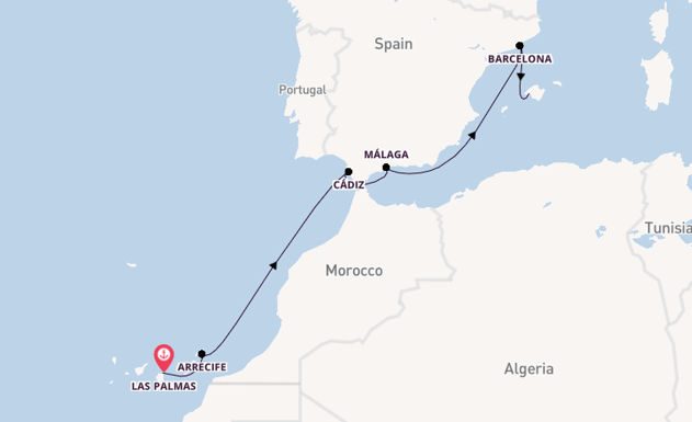 Westelijke Middellandse Zee vanaf Las Palmas, Gran Canaria, Spanje met AIDAcosma
