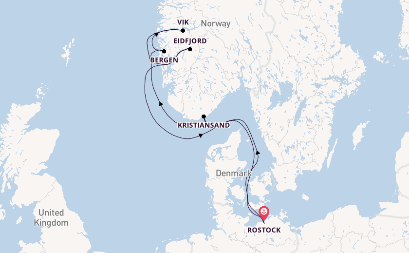 Noorwegen vanaf Rostock, Warnemünde, Duitsland met AIDAdiva