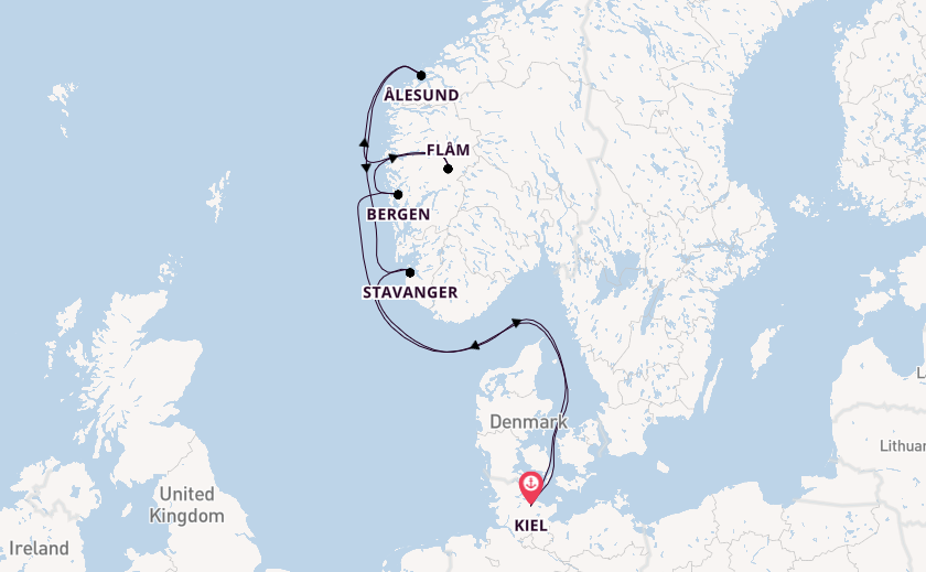 Noorwegen vanaf Kiel, Duitsland met AIDAnova