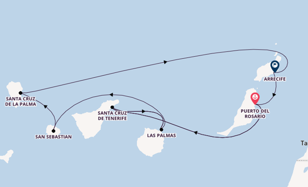 Canarische Eilanden vanaf Puerto del Rosario, Fuerteventura, Spanje met AIDAsol
