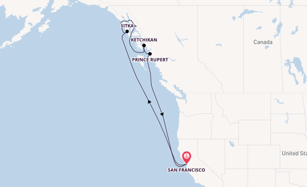 Alaska vanaf San Francisco, Verenigde Staten met de Ruby Princess