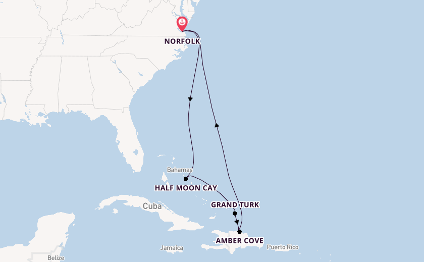 Caribbean vanaf Norfolk, Verenigde Staten met de Carnival Sunshine