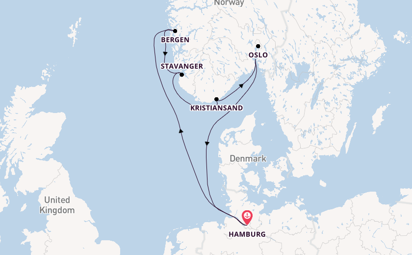 Noorwegen vanaf Hamburg, Duitsland met AIDAnova