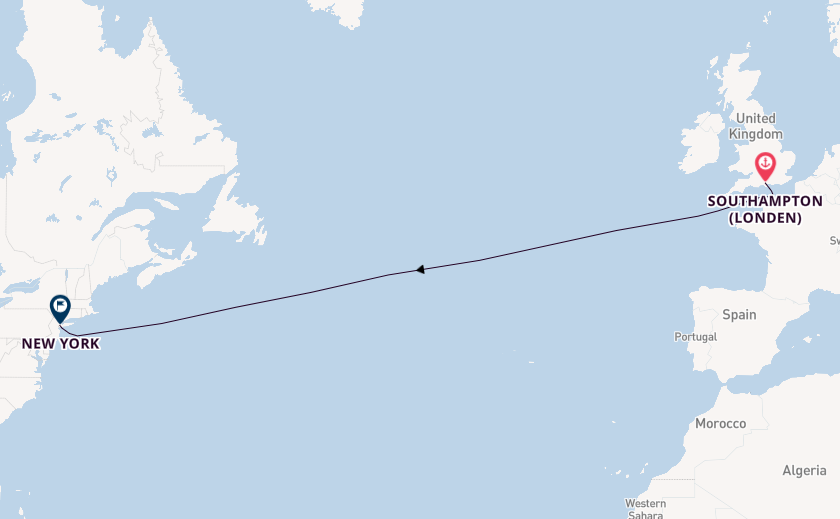 trans-Atlantisch vanaf Southampton (Londen), Engeland met de Queen Mary 2