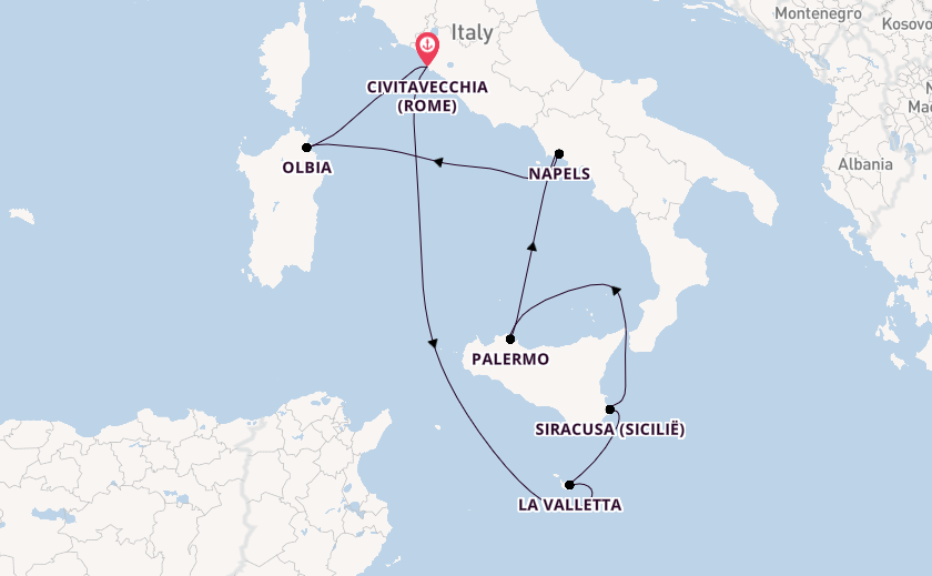 Westelijke Middellandse Zee vanaf Civitavecchia (Rome), Italië met AIDAdiva