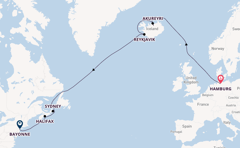 trans-Atlantisch vanaf Hamburg, Duitsland met de Mein Schiff 1
