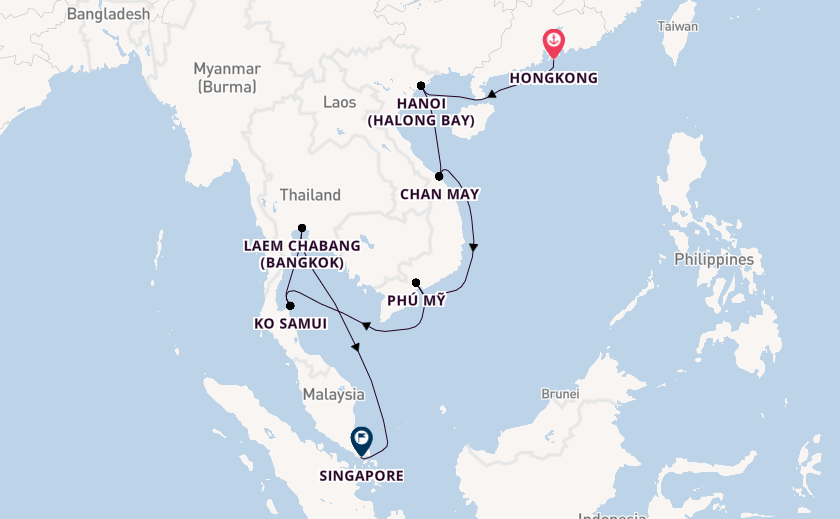 Zuidoost-Azië vanaf Hongkong, China met de Mein Schiff 6