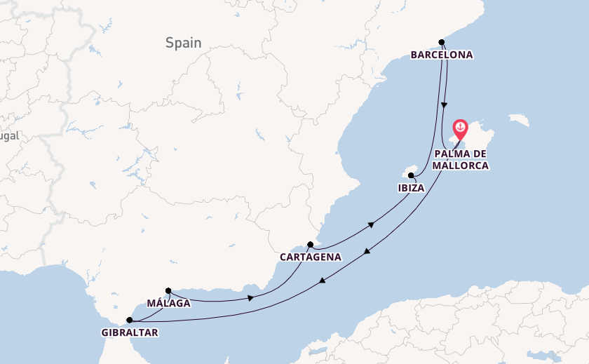 Westelijke Middellandse Zee vanaf Palma de Mallorca, Mallorca, Spanje met AIDAcosma