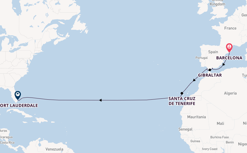 trans-Atlantisch vanaf Barcelona, Spanje met de Sun Princess
