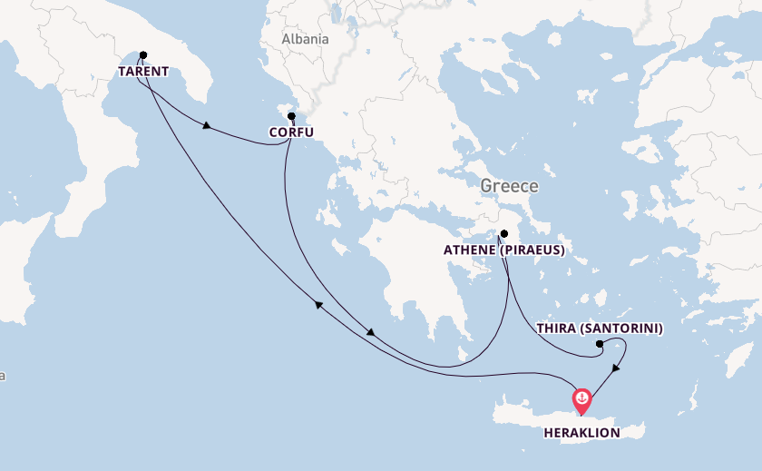 Oostelijke Middellandse Zee vanaf Heraklion, Griekenland met de Mein Schiff 5