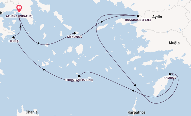 Oostelijke Middellandse Zee vanaf Athene (Piraeus), Griekenland met de Celebrity Infinity
