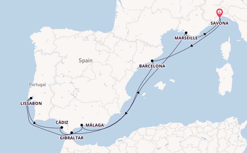 Westelijke Middellandse Zee vanaf Savona, Italië met de Costa Fascinosa