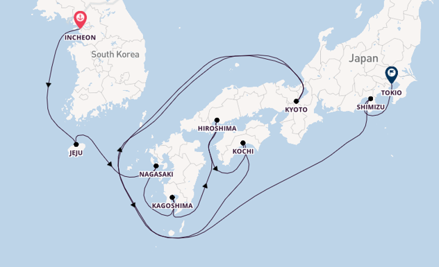 Japan vanaf Incheon, Zuid-Korea met de Celebrity Millennium