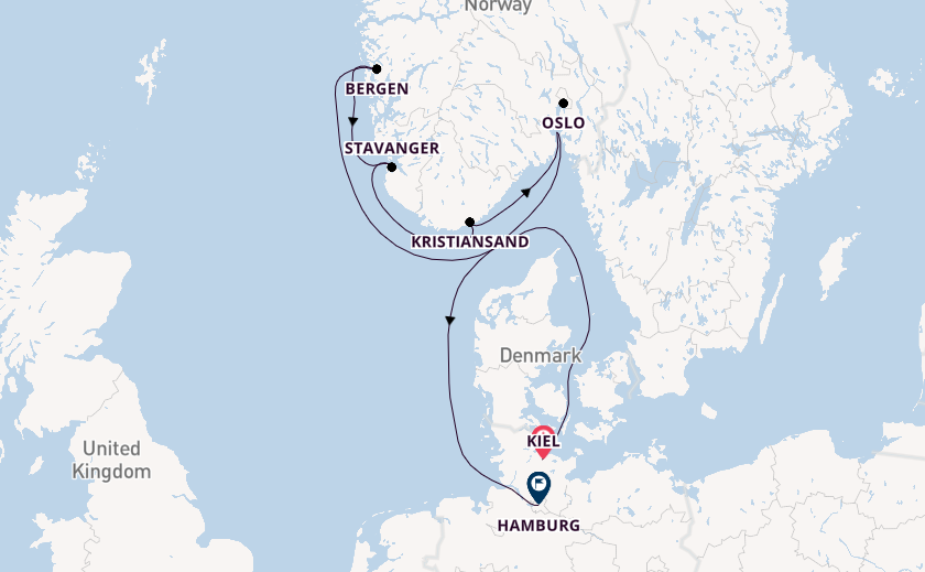 Noorwegen vanaf Kiel, Duitsland met AIDAnova