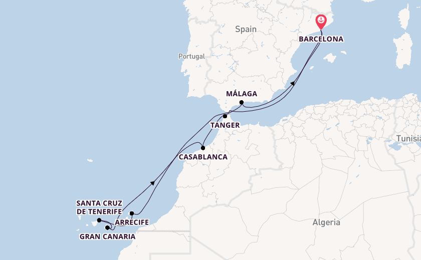 Westelijke Middellandse Zee vanaf Barcelona, Spanje met de Celebrity Infinity