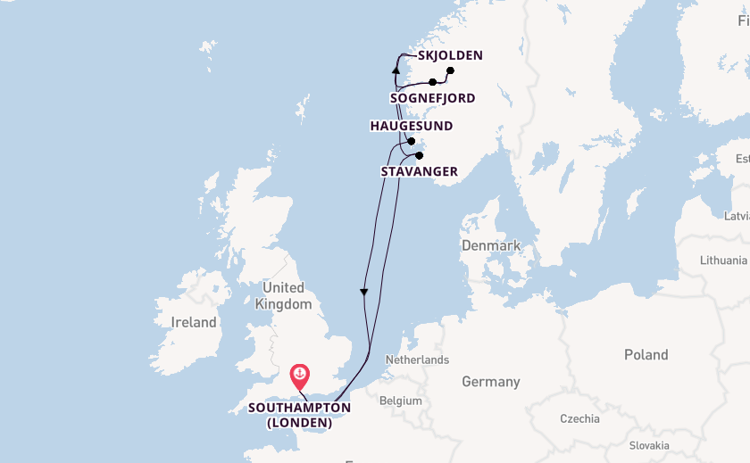 Noorwegen vanaf Southampton (Londen), Engeland met de Queen Anne