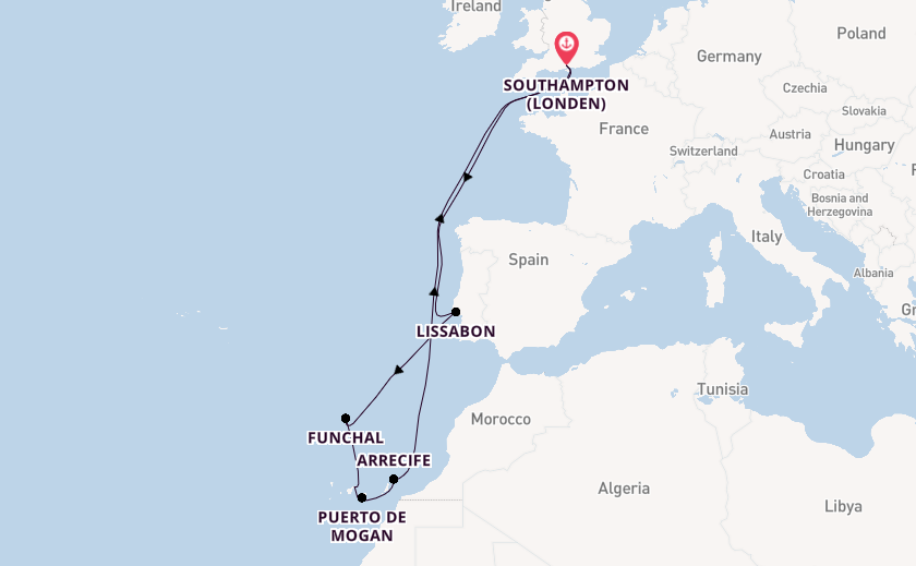 Canarische Eilanden vanaf Southampton (Londen), Engeland met de Queen Victoria