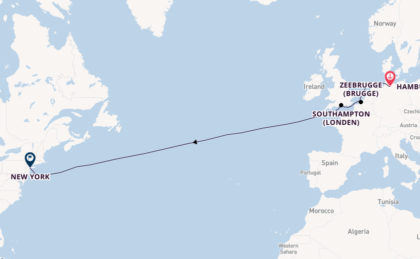 trans-Atlantisch vanaf Hamburg, Duitsland met de Queen Mary 2