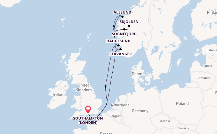 Noorwegen vanaf Southampton (Londen), Engeland met de Queen Anne