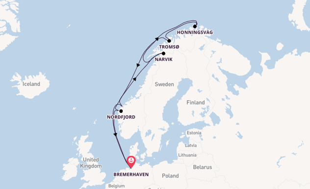 Noorwegen vanaf Bremerhaven, Duitsland met de Mein Schiff 3