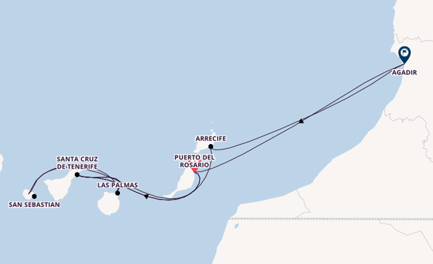 Canarische Eilanden vanaf Puerto del Rosario, Fuerteventura, Spanje met AIDAblu