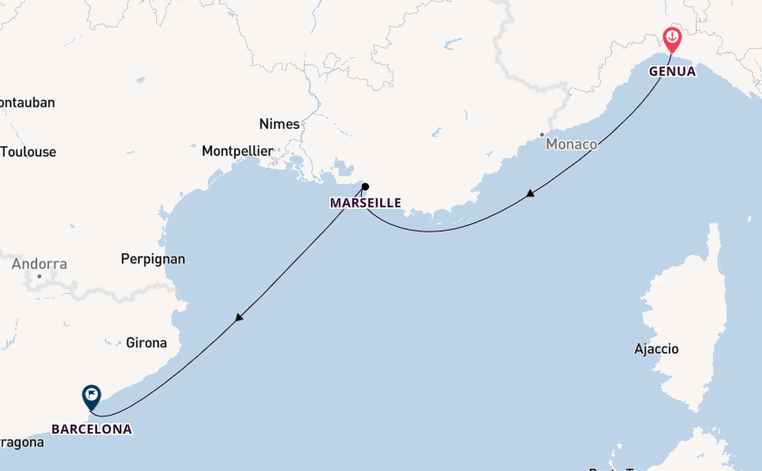 Westelijke Middellandse Zee vanaf Genua, Italië met de MSC Magnifica