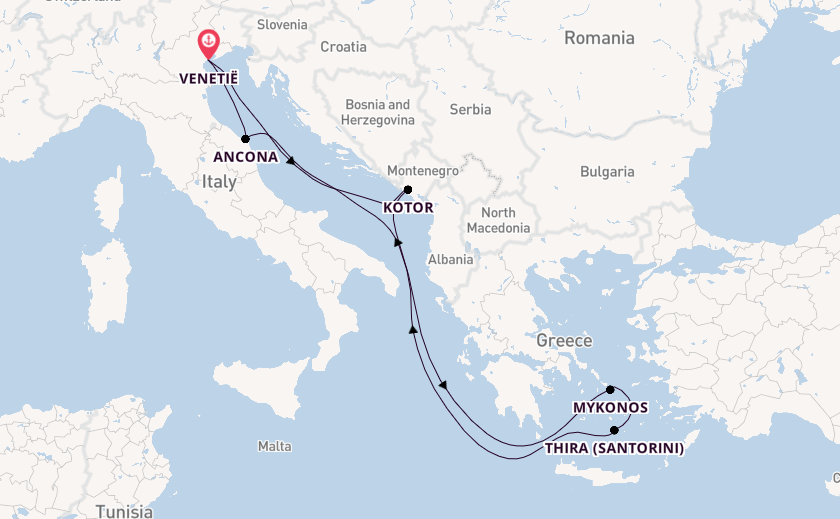 Middellandse Zee vanaf Venetië, Italië met de MSC Lirica