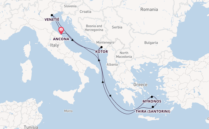 Middellandse Zee vanaf Ancona, Italië met de MSC Lirica