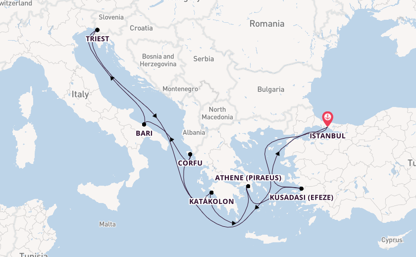 Middellandse Zee vanaf Istanbul, Turkije met de MSC Fantasia